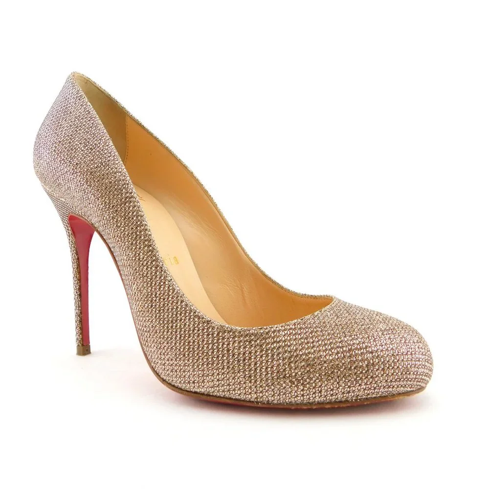 CHRISTIAN LOUBOUTIN Gold Champagne Sparkle Glitter Shimmer Lag Heel Pump 36.5